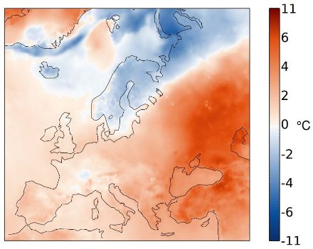 Europakarte zur Apriltemperatur. 