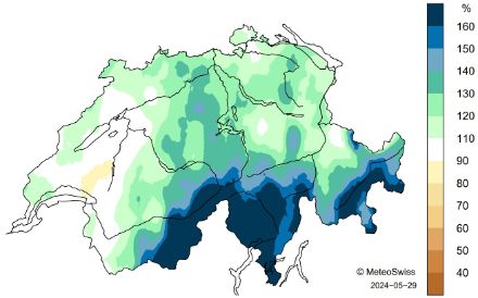 Schweizerkarte zum Niederschlag im Frühling 2024.