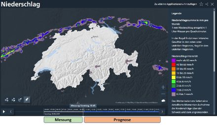Darstellung der Niederschlagsanimation auf der MeteoSchweiz-Website. 