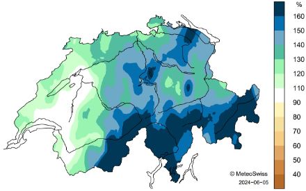 Schweizerkarte zur Niederschlagsverteilung im Frühling.