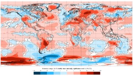Prognose der erwarteten Abweichung der Temperatur für den 10. bis 17. Juni 2024.