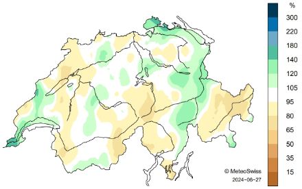 Schweizerkarte zur Niederschlagsverteilung im Juni.