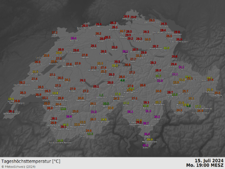 Tageshöchsttemperatur Montag bis 19 Uhr. 
