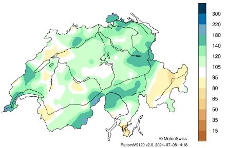 Schweizerkarte zur Niederschlagsverteilung im Juni 2024.