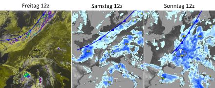 Karte von Mitteleuropa für Freitag, Samstag und Sonntag.