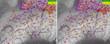 Erwartete Tageshöchsttemperaturen am Wochenende.  