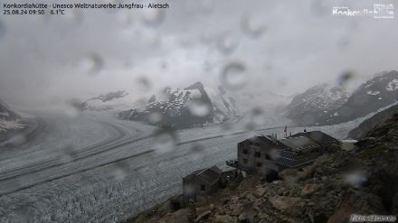 Webcam Bild mit Blick von der Konkordiahütte auf den Aletschgletscher.