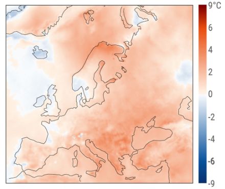 Europakarte zur Temperaturverteilung im Sommer.