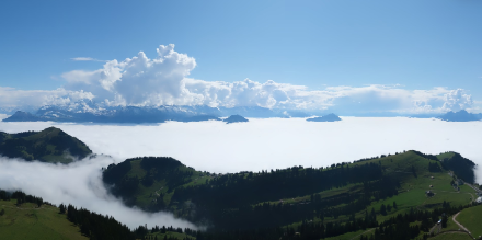 Hochnebel und Quellwolken am Donnerstagnachmittag auch beim Blick von der Rigi in Richtung Alpenhauptkamm. Bild: https://rigi.roundshot.com