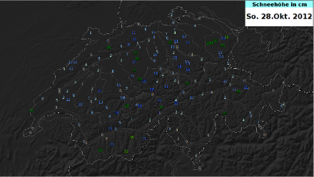 Schneehöhe in cm, gemessen am 28. Oktober 2012 um 7 Uhr 
