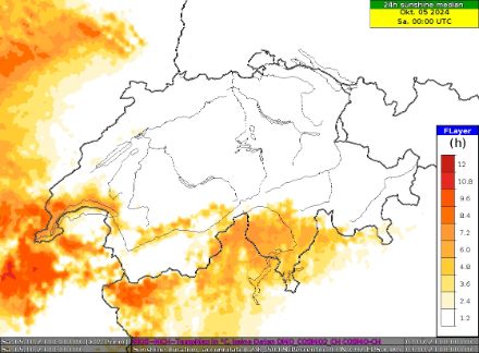 Karte der Sonnenscheindauer in der Schweiz am Freitag.