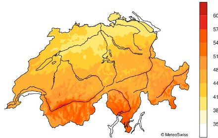 Relative jährliche Sonnenscheindauer in % (Referenzperiode 1991 – 2020)