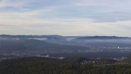 Blick heute Morgen, Samstag 12. Oktober 2024, von der St. Chrischona ob Basel Richtung Süden. 