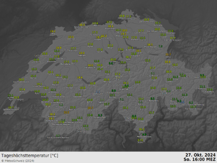 Höchsttemperatur [in °C] am 27. Oktober 2024