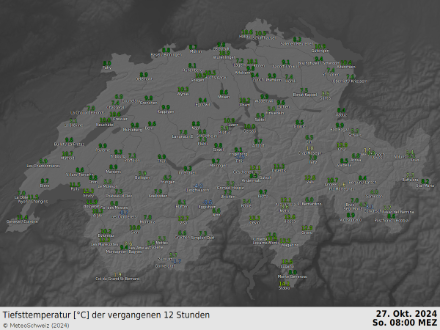 Tiefsttemperatur [in °C] am 27. Oktober 2024