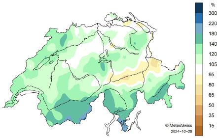 Schweizerkarte zur Niederschlagsverteilung im Oktober 2024.