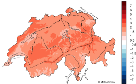 Schweizerkarte zur Temperaturverteilung im Oktober 2024.