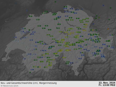 Neu- und Gesamtschneemengen gemäss 6 Uhr UTC Messung.