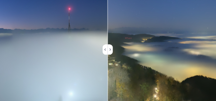 Vergleich der Nebelobergrenze um 6 Uhr morgens am 1. November (links) und am 2. November (rechts). 