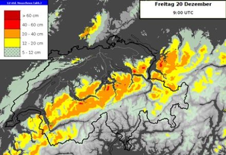 Berechneter 12h-Neuschneezuwachs aus ICON 2E bis am 20.12.2024, 9 UTC.