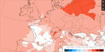 Mittlere Temperaturabweichung der 2m-Temperatur zwischen 16. und 23. Dezember 2024. Quelle: ECMWF