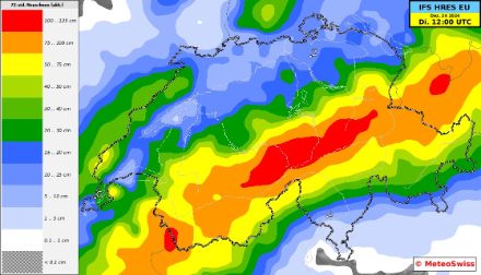 72-stündige Neuschneemenge bis Heiligabend 12 UTC, gemäss IFS Modell.