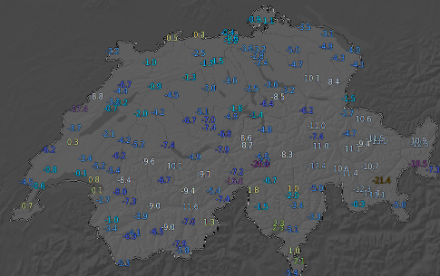 Tiefsttemperaturen in der Nacht zum 25.12.2024.