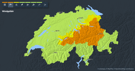 Warnkarte für den Wind am 05.01.2025 um 14 Uhr. 