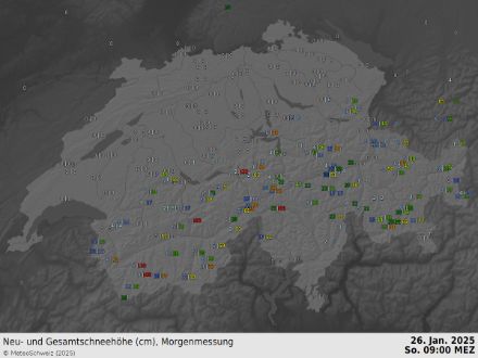 Neu- und Gesamtschneehöhe am Sonntagmorgen. 