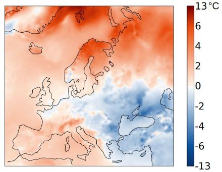 Europakarte zur Temperaturverteilung im Februar 2025.