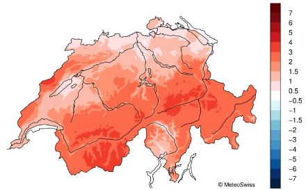 Schweizerkarte zur Temperaturverteilung im Februar 2025.