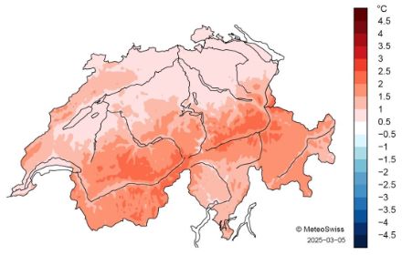 Schweizerkarte zur Temperaturverteilung im Winter.