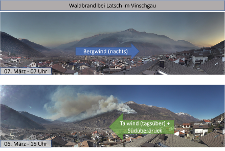Waldbrand bei Latsch im Vinschgau.