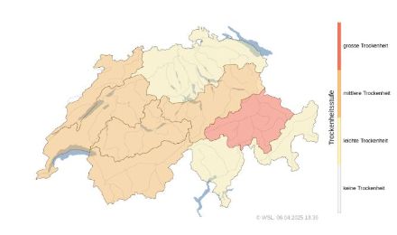 Schweizerkarte mit Angabe zur Trockenheit in den verschiedenen Regionen. 