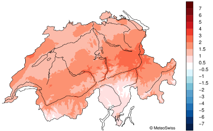 Schweizerkarte zur Temperaturverteilung im März.