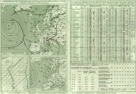 Abbildung 5: Wetterlage vom 24. April 1976 um mit den Aufzeichnungen für ausgewählte Stationen.