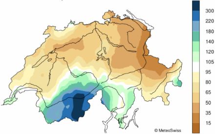 Räumliche Verteilung der Niederschlagssummen im April 2025