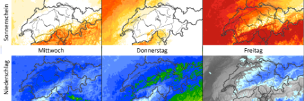 Prognosekarten für Sonnenschein und Niederschlag