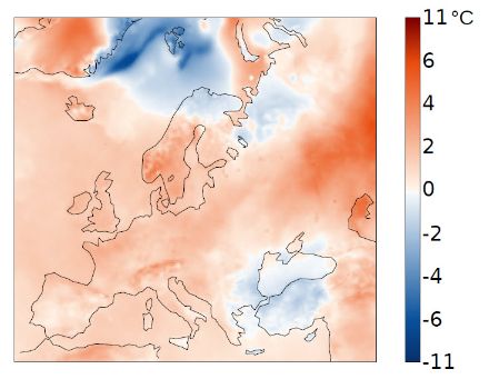 Europakarte zur Apriltemperatur 2025.