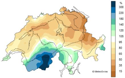Schweizerkarte zur Niederschlagsverteilung im April 2025.