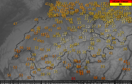 Schweizerkarte mit der Sonnenscheindauer für Dienstag in Prozent