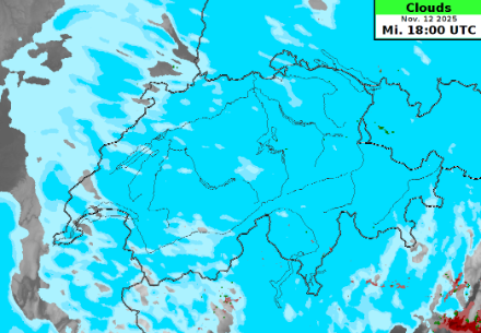 Karte der Schweiz mit Wolkenfeldern