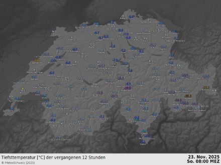 Tiefsttemperatur der vergangenen 12 Stunden bis Sonntagmorgen 8 Uhr. 