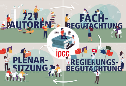 Entstehungsprozess der IPCC-Berichte. Darstellung: MeteoSchweiz, Agentur mehrwert