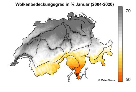  	Schweizer Karten mit farbcodierten Angaben zur Bewölkung