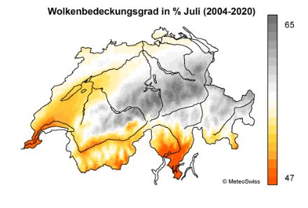 Schweizer Karten mit farbcodierten Angaben zur Bewölkung