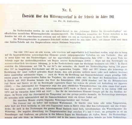Übersicht über den Witterungsverlauf in der Schweiz im Jahr 1911.