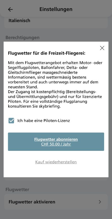 Was kostet die Flugwetter In-App?