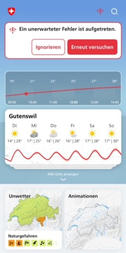 Die App lädt keine Daten (rotes “!”)