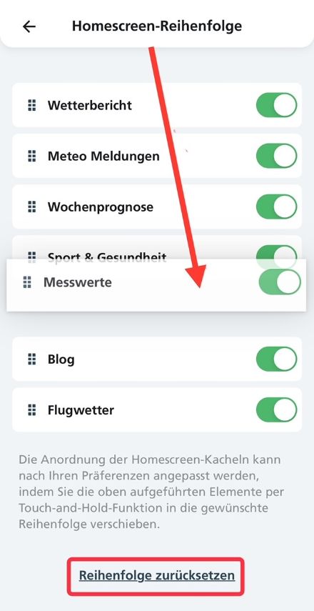 Wie kann ich die Reihenfolge der Themen auf dem Homescreen verändern oder entfernen?
